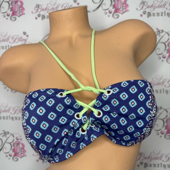 Roxy bikini top paisley print adjustable tassle bead straps corset lace up boho - Picture 12 of 12
